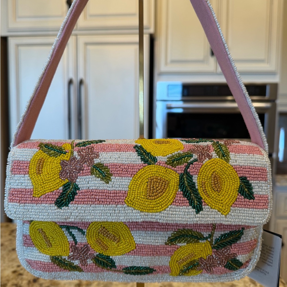 America & Beyond Beaded Lemon shoulder bag in Pink, Yellow & White - Picture 3 of 7